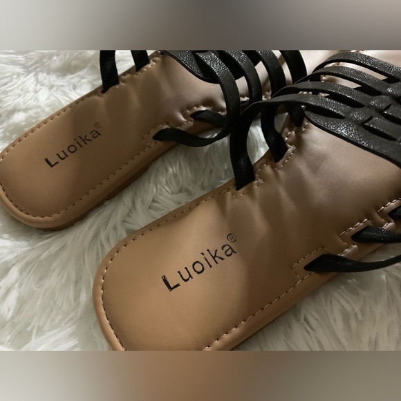 Luoika Women's Wide Width Flat Slides Sandals - Picture 6 of 9